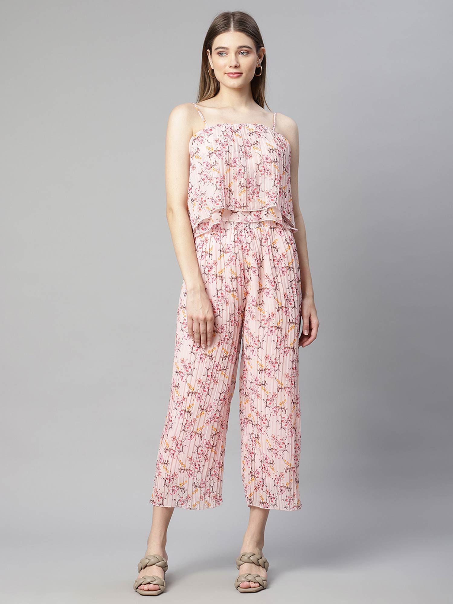 women pink hosiery printed jumpsuit dress