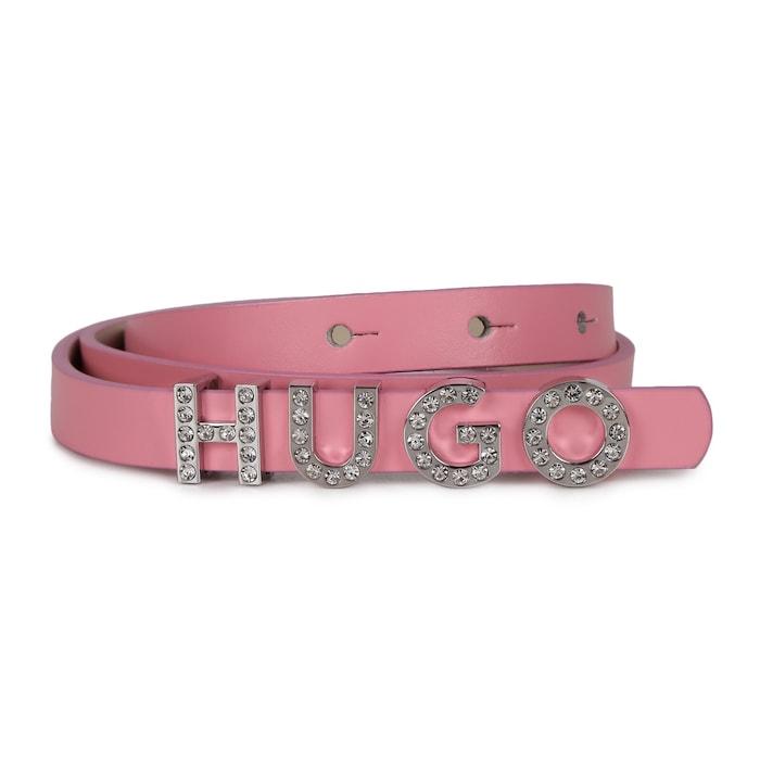 women pink hugo buckle leather belt