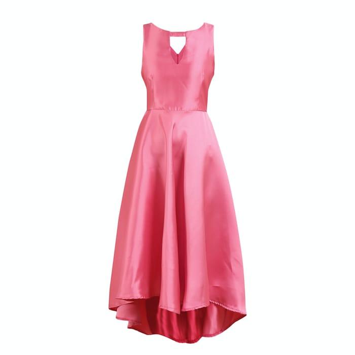 women pink keyhole neckline solid skater dress