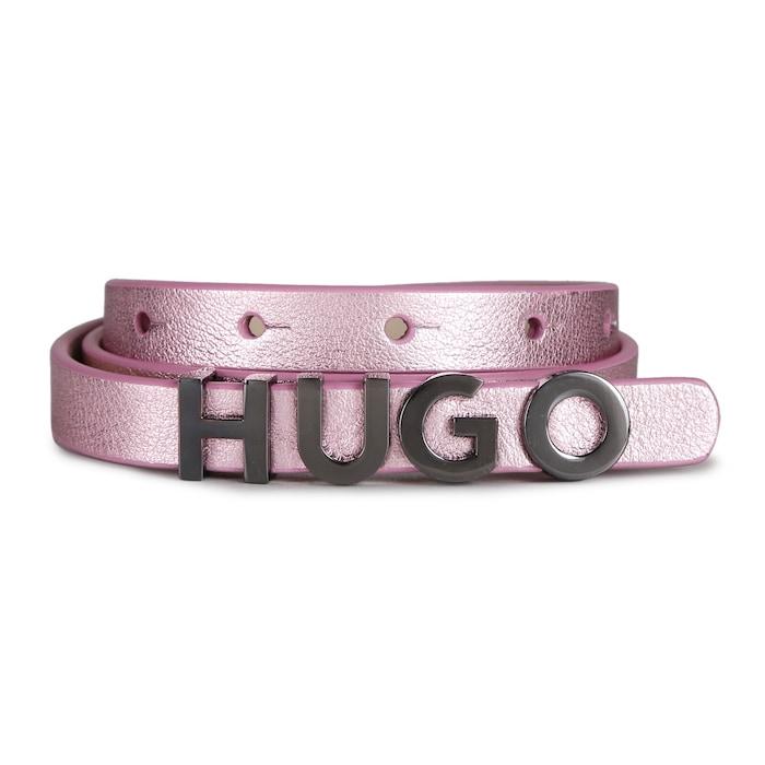 women pink large hugo buckle leather belt