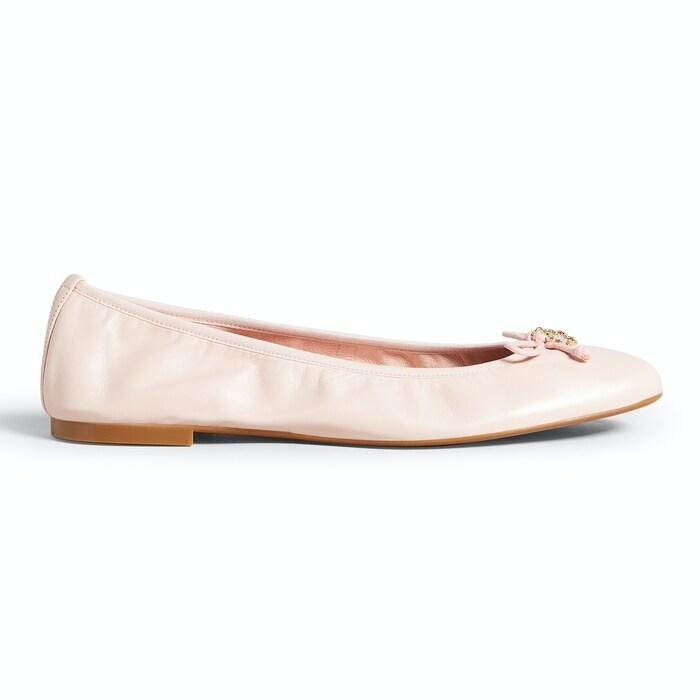women pink leather bow ballet pumps