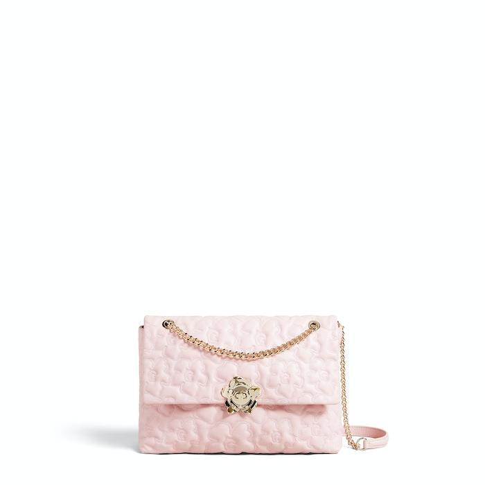 women pink leather magnolia quilted shoulder bag