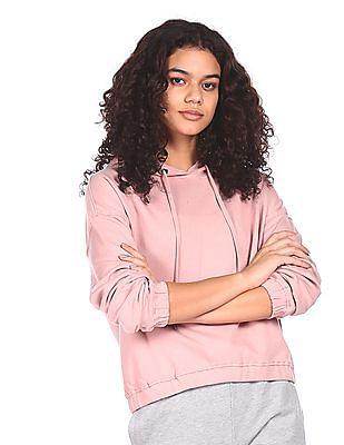 women pink long sleeve hood sweatshirt