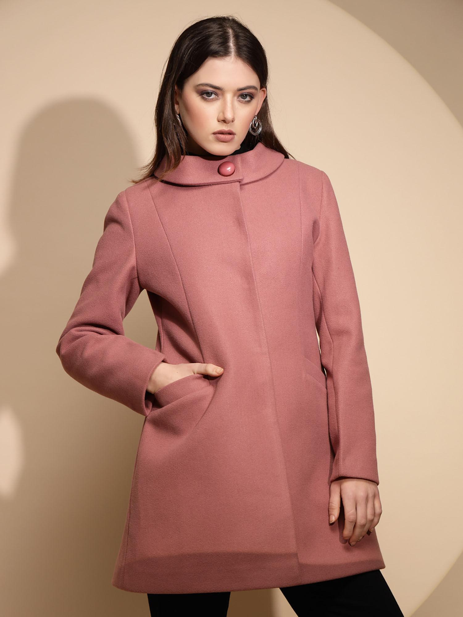 women pink loose fit long coat