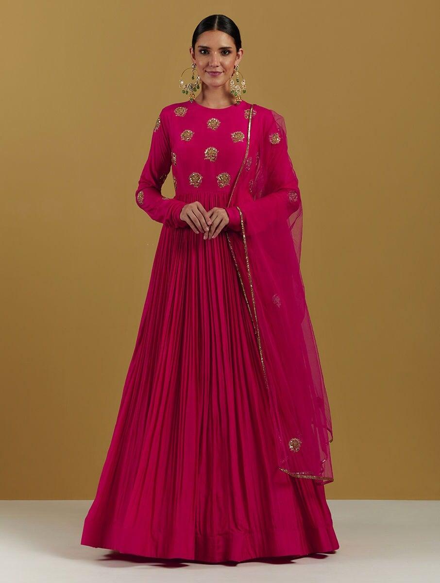 women pink net embroidered dupatta