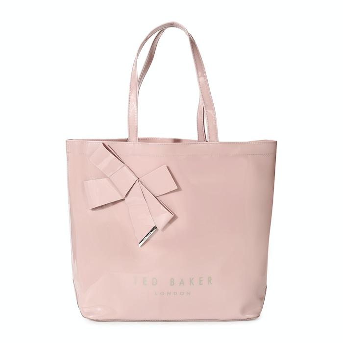 women pink nicon solid bow icon large tote bag