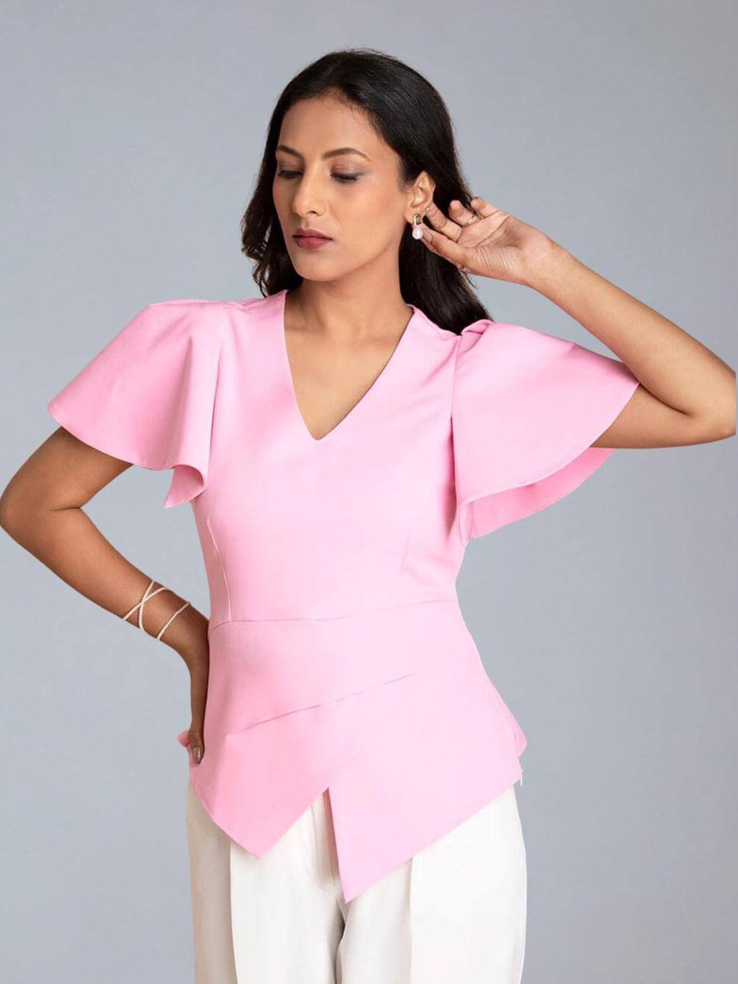 women pink overlap peplum stylized top