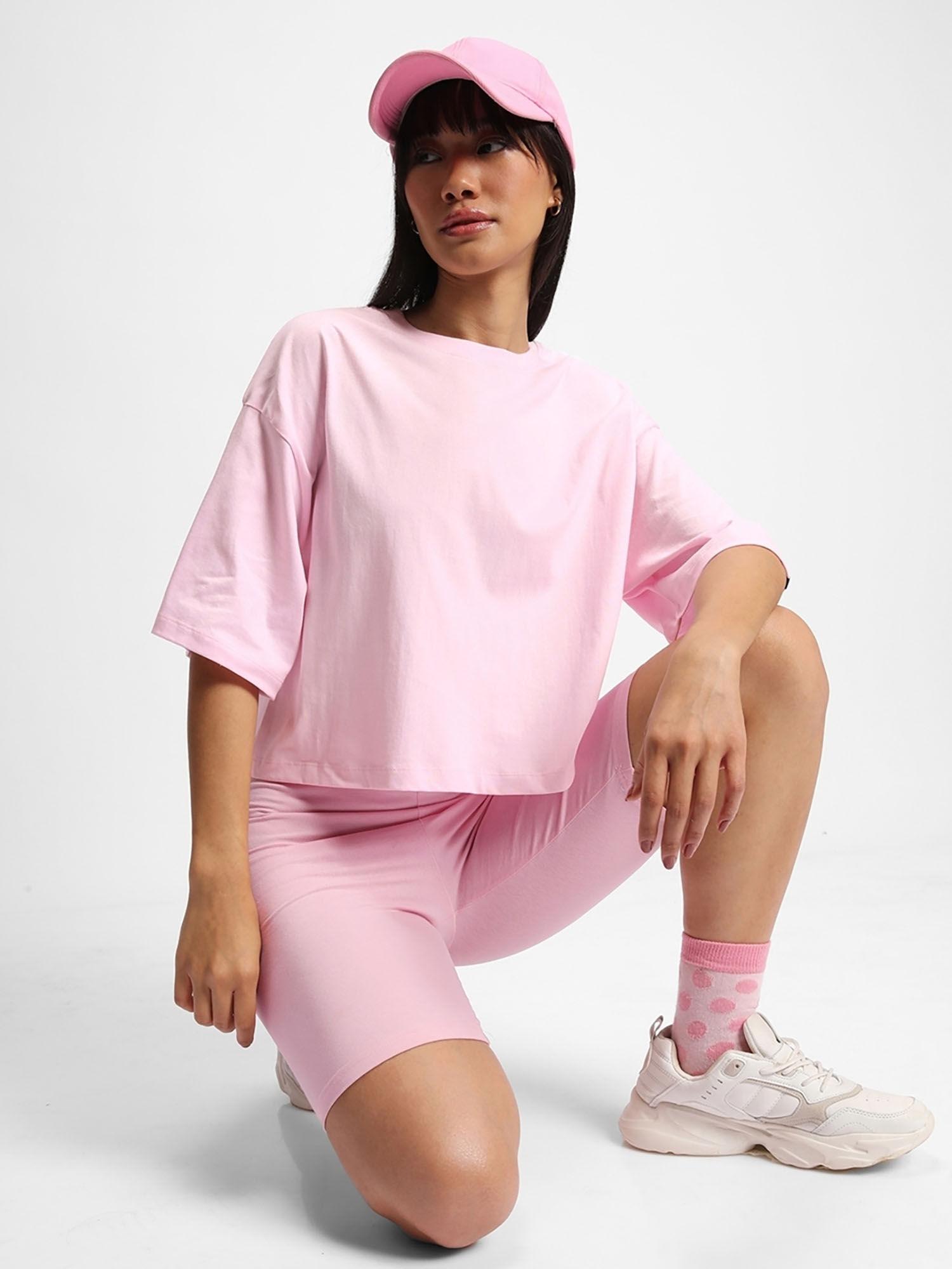 women pink oversized crop t-shirt