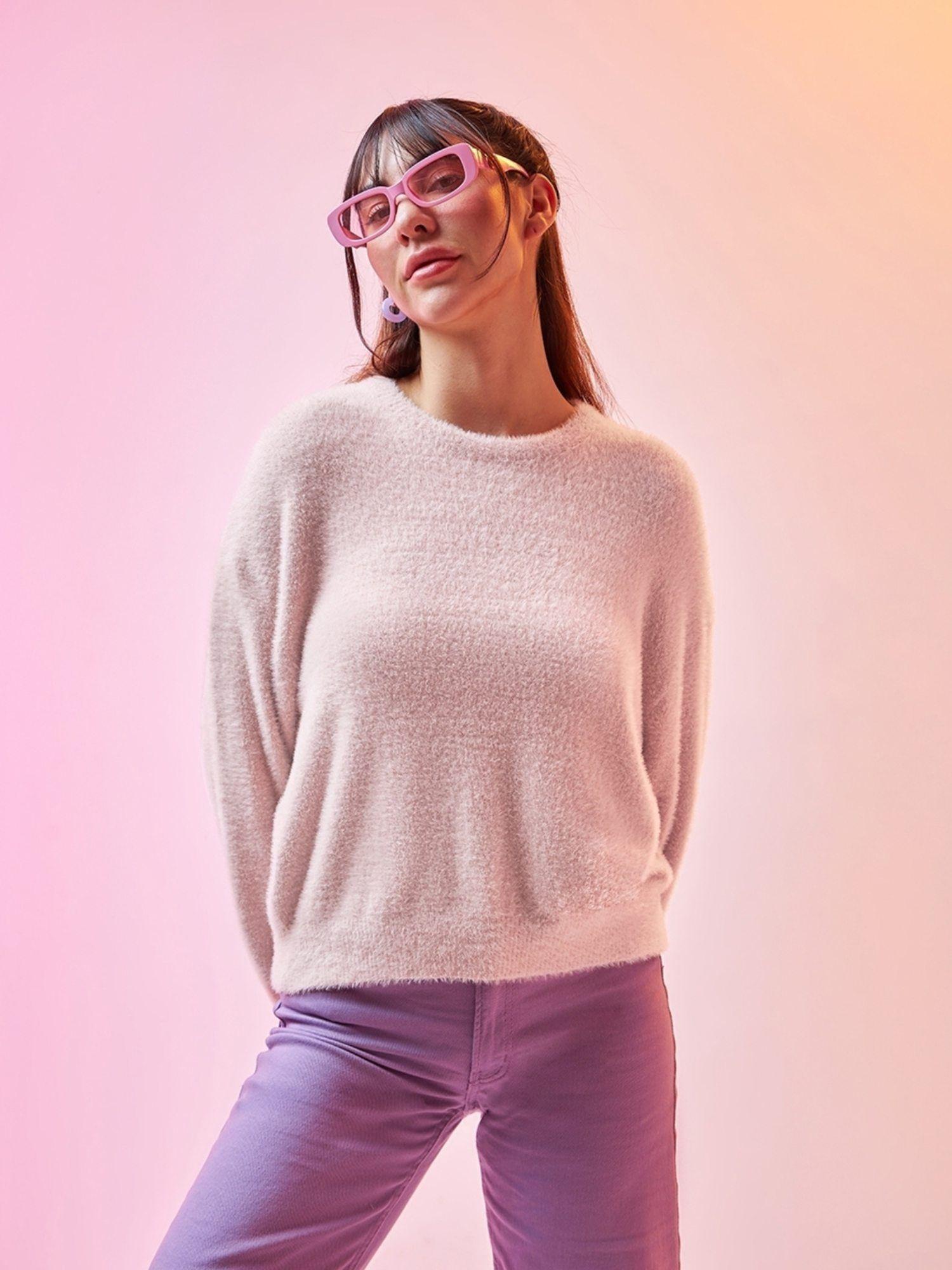 women pink oversized flatknit sweater