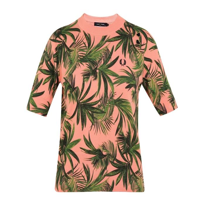 women pink palm print jumper
