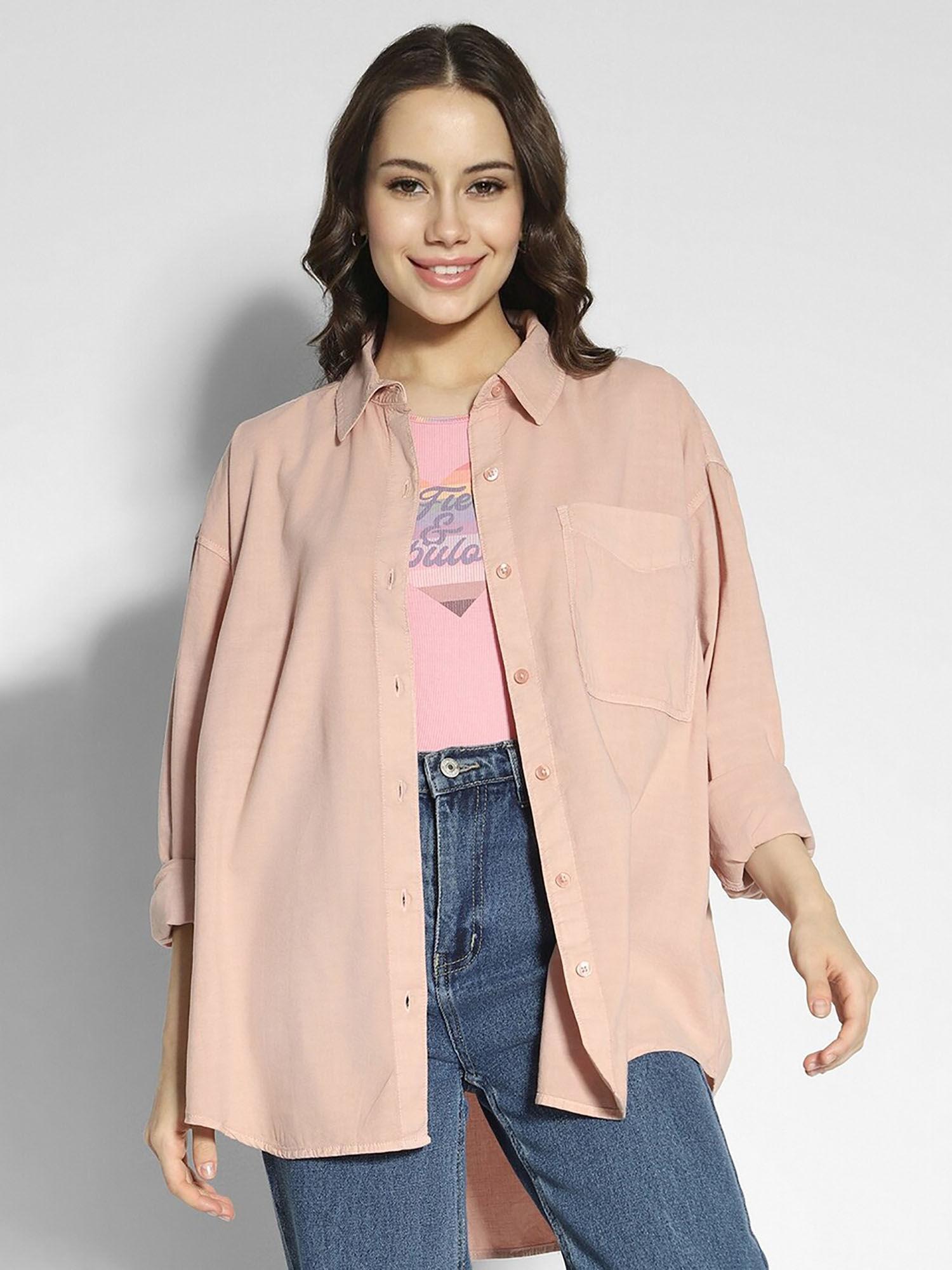 women pink perfect button-up shirt