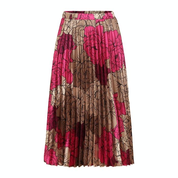 women pink pleated & printed midi skirt