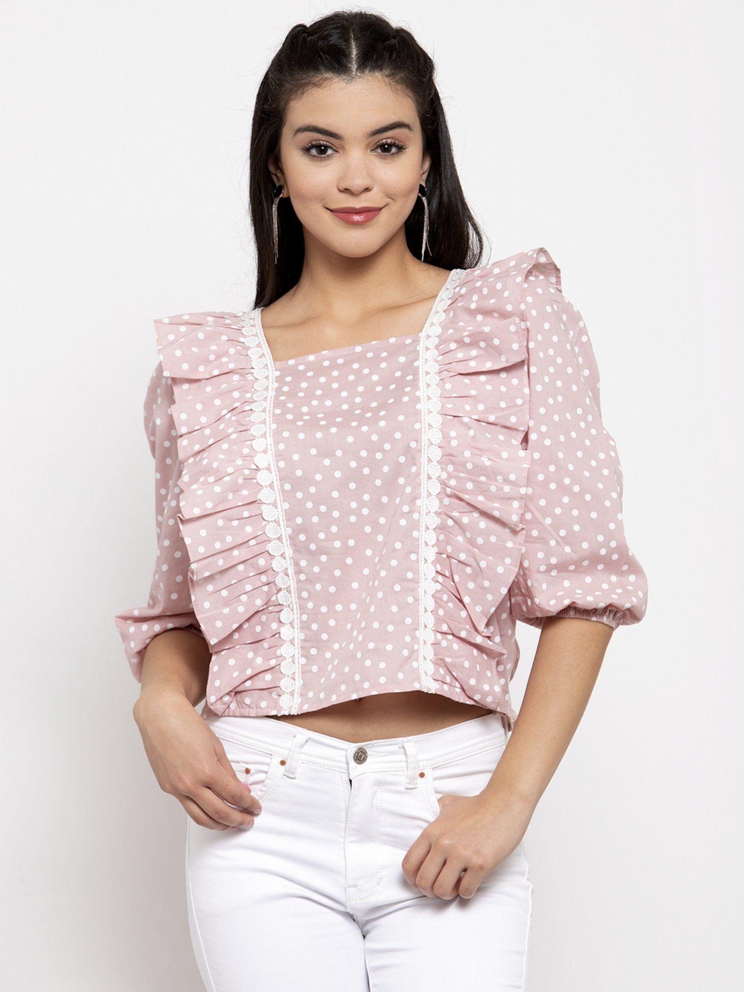 women pink polka dots pure cotton top