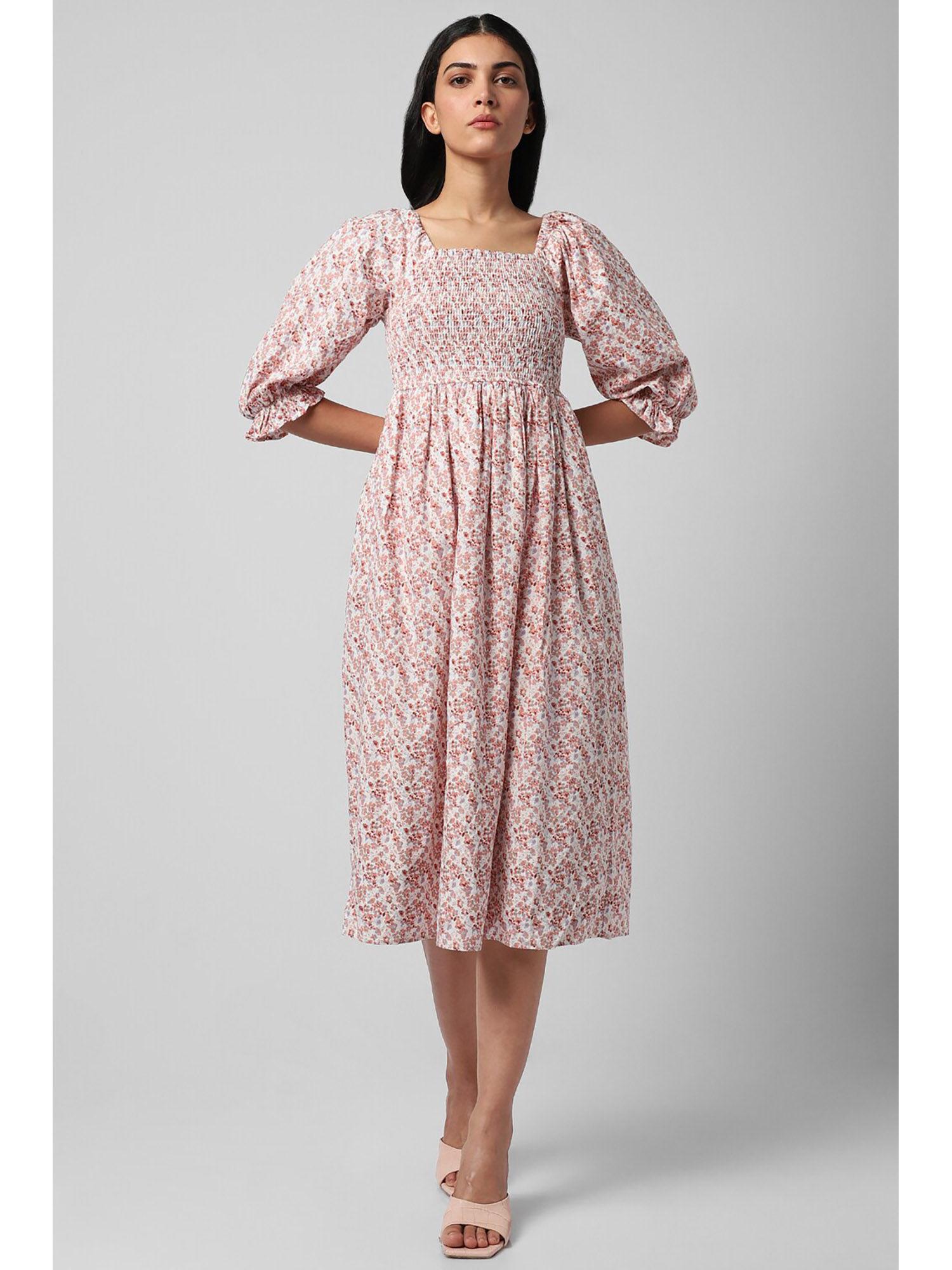 women pink print calf-length casual dress