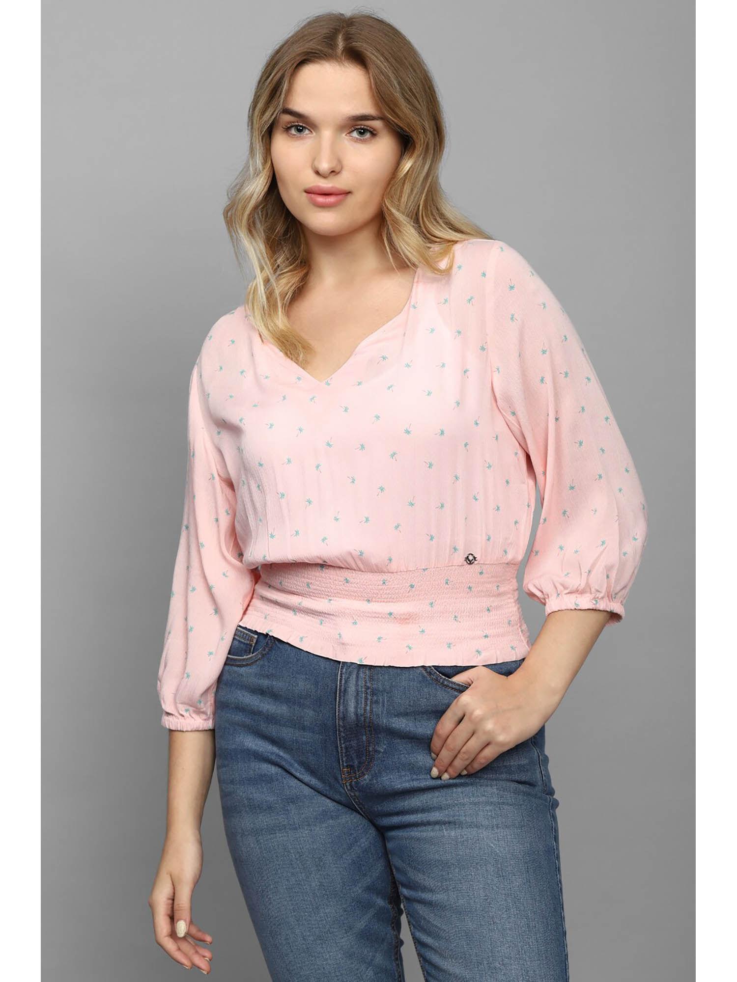 women pink print casual top