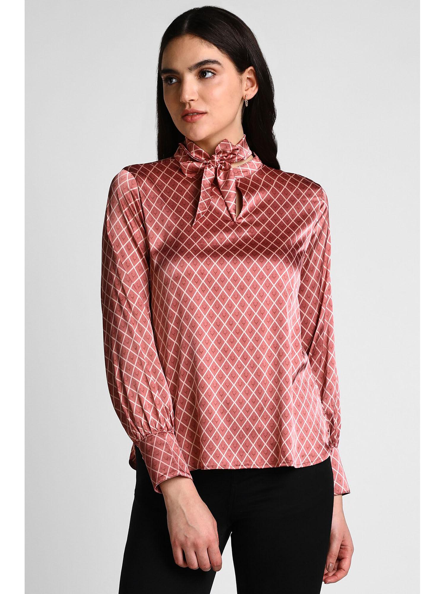 women pink print casual top