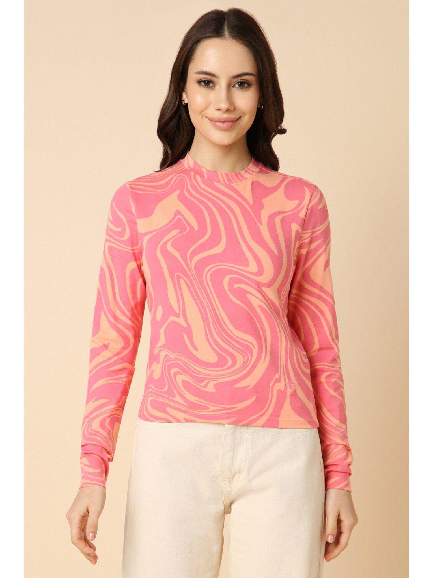 women pink print party top