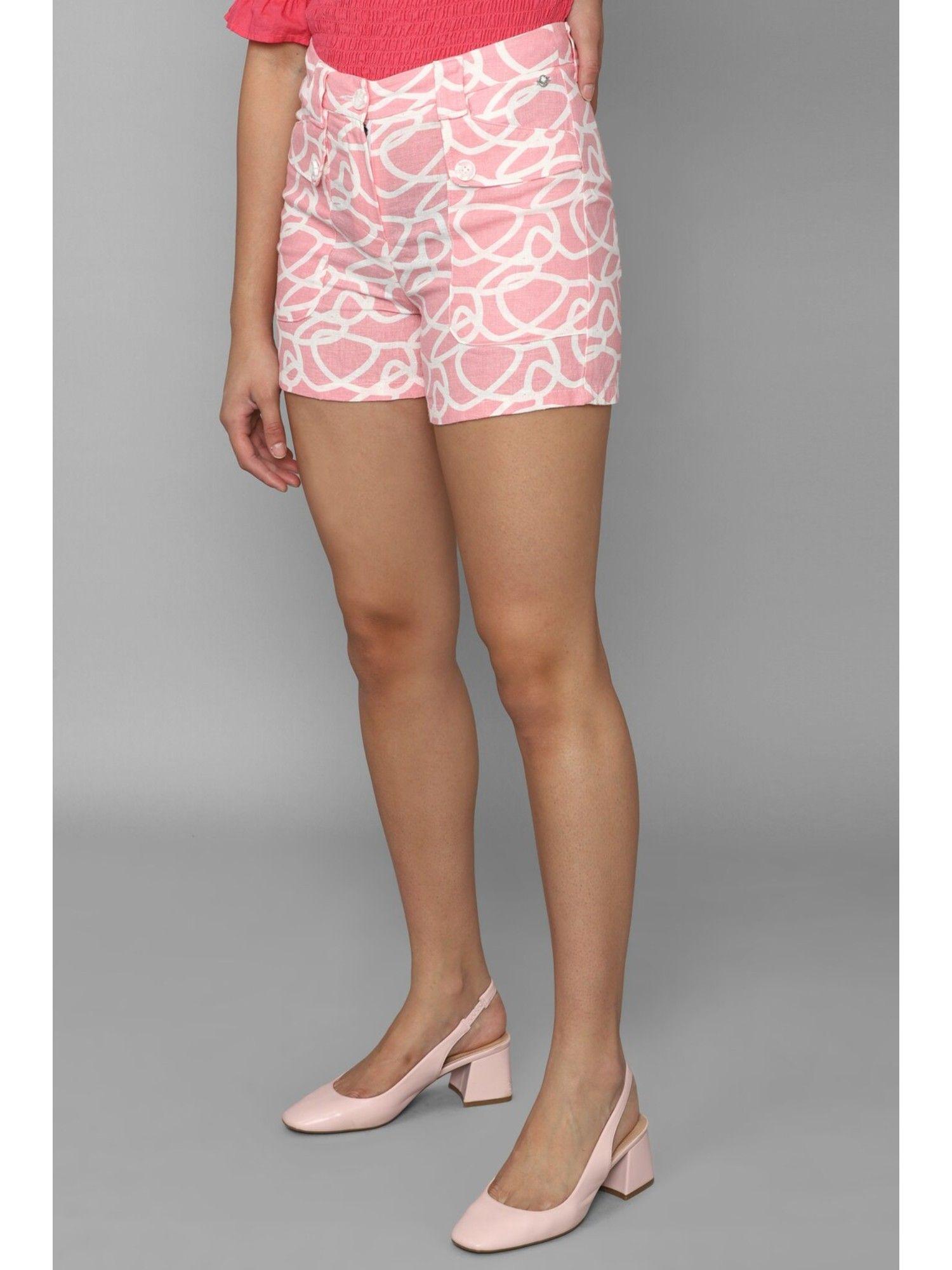 women pink print regular fit shorts