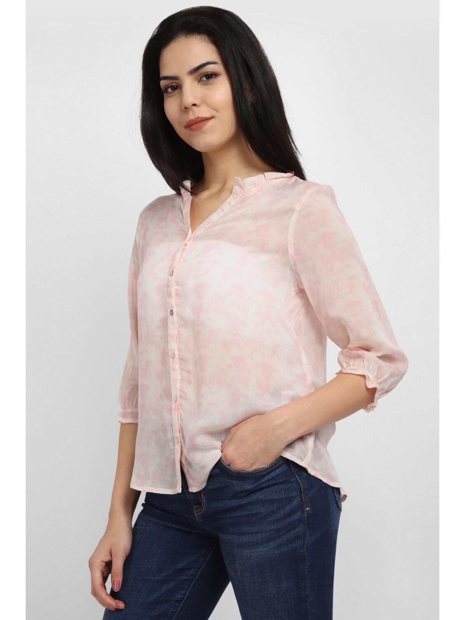 women pink printed 3/4th sleeves shirt