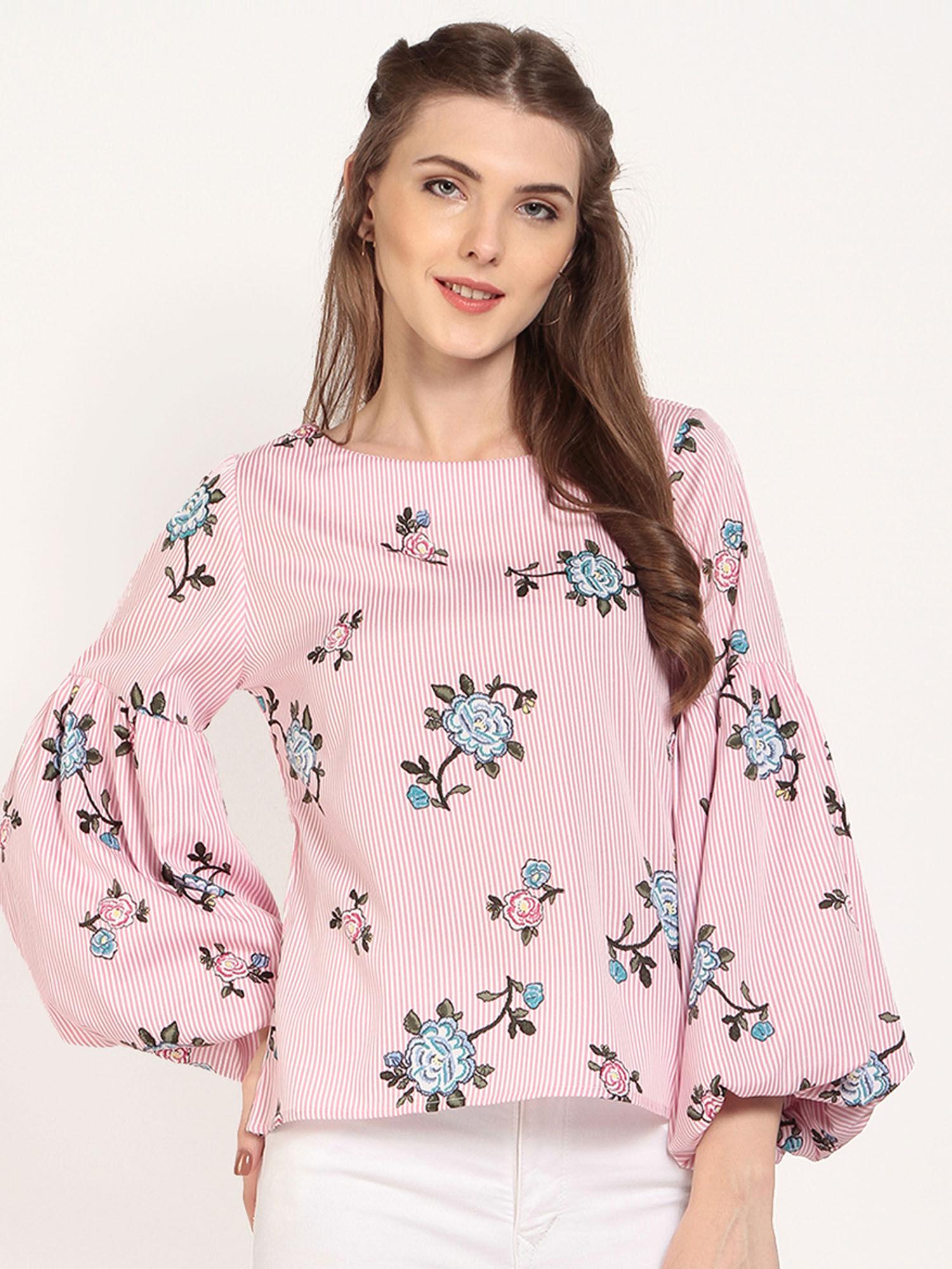 women pink printed boxy top