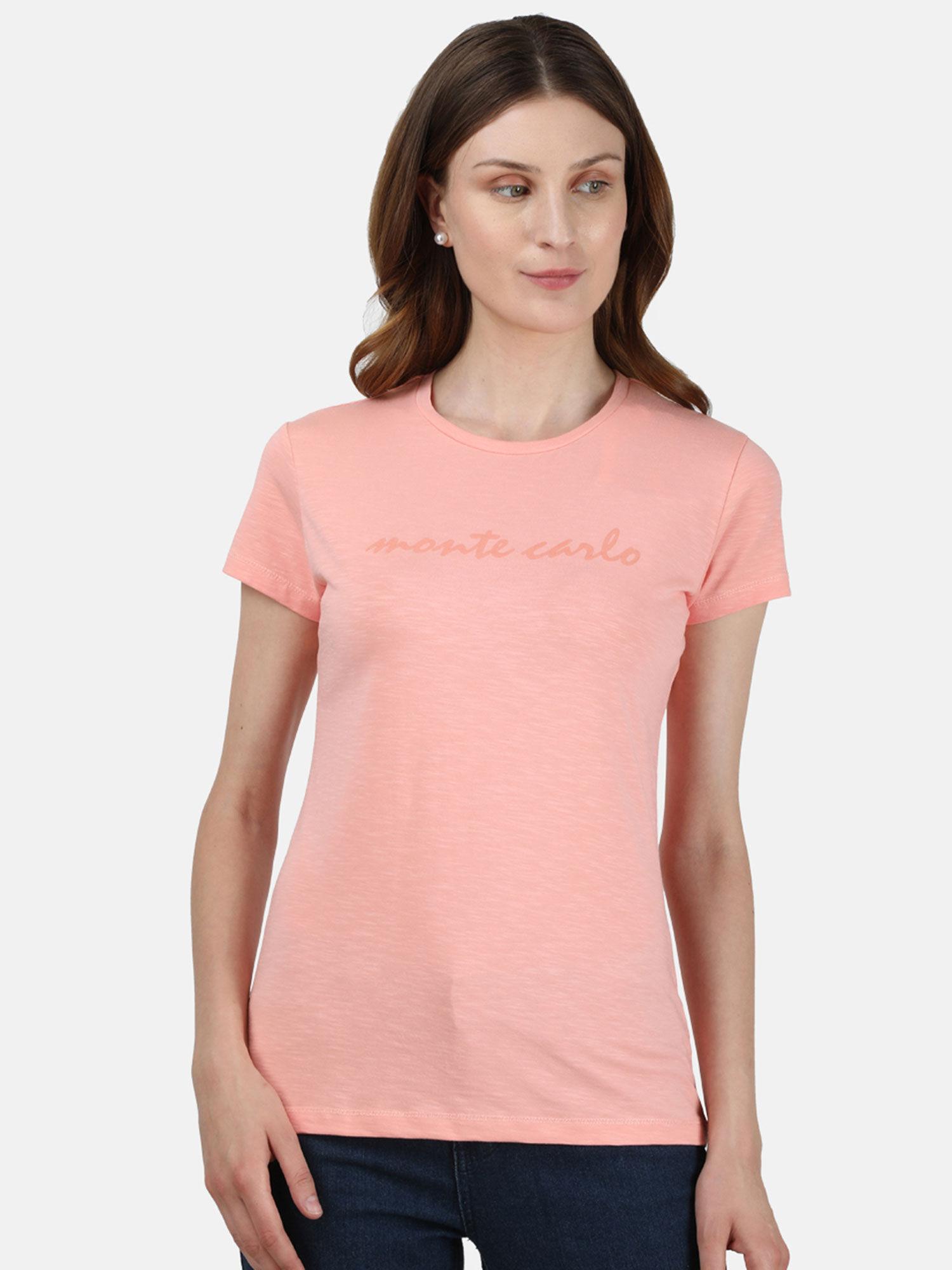 women pink printed cotton blend t-shirt