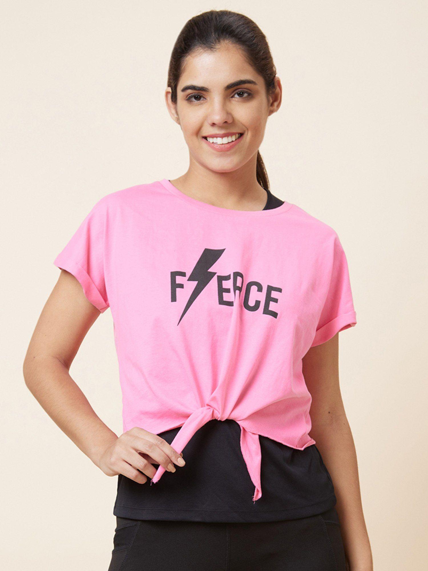 women pink printed cotton sports t-shirt