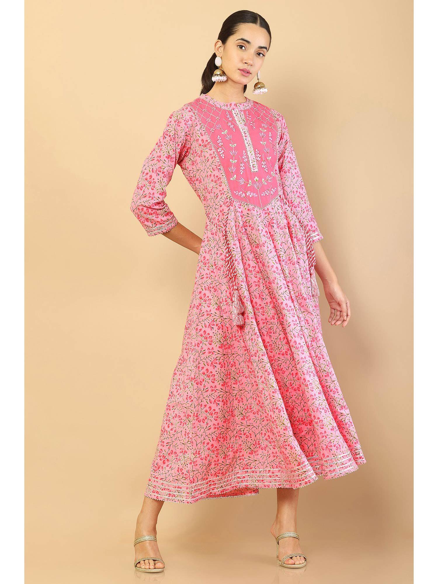 women pink printed dress