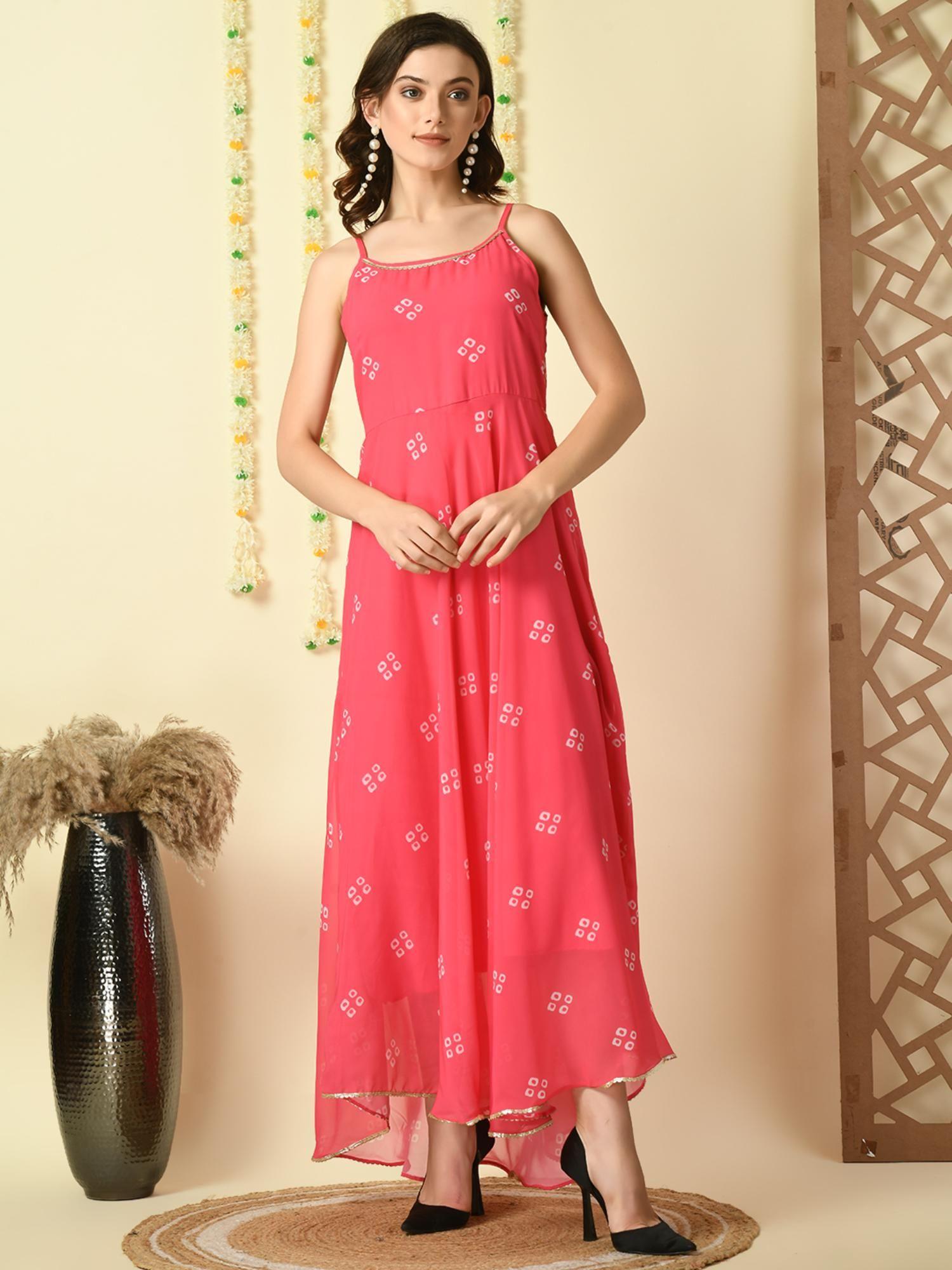 women pink printed georgette party dress