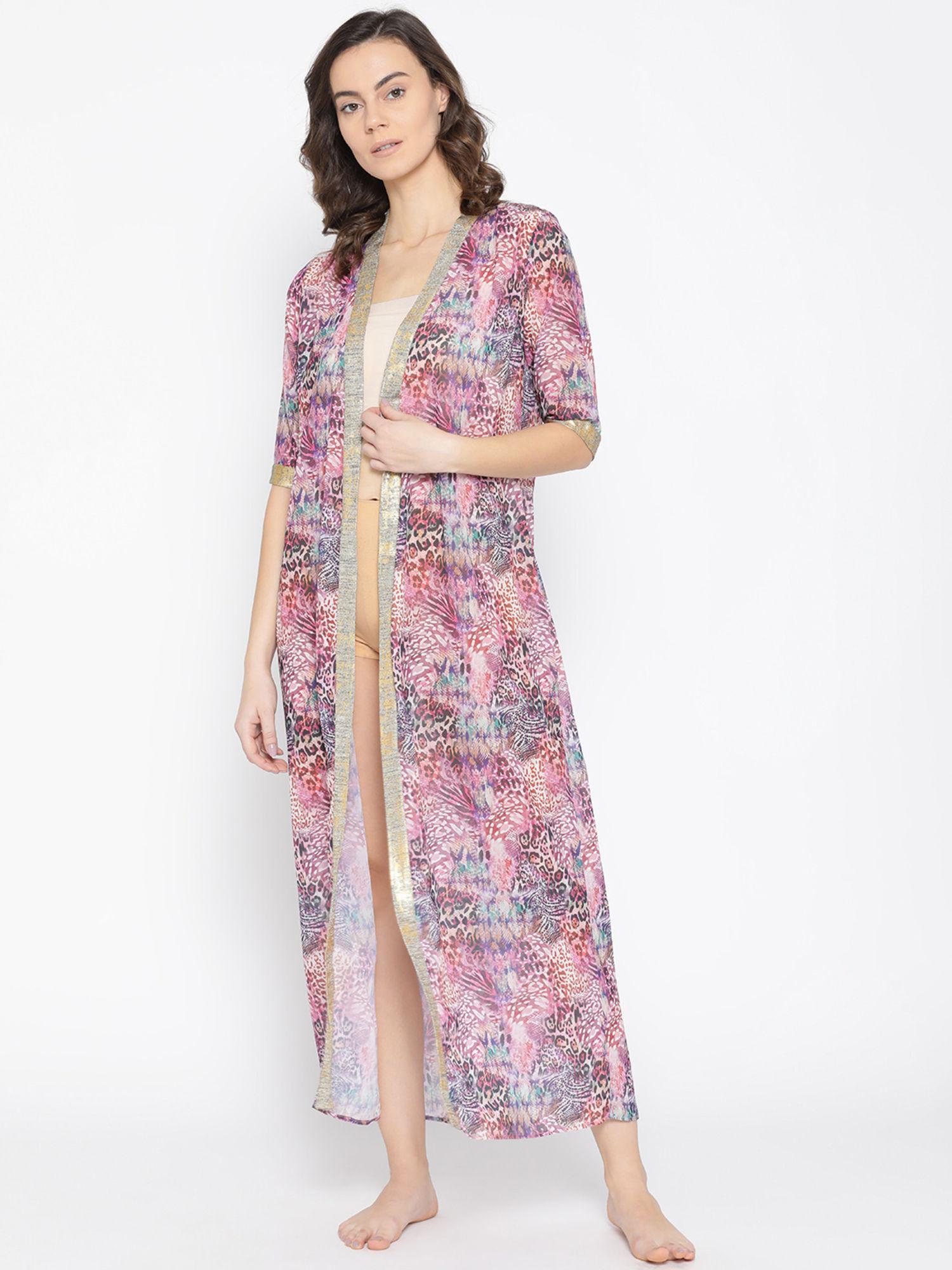 women pink printed maxi robe