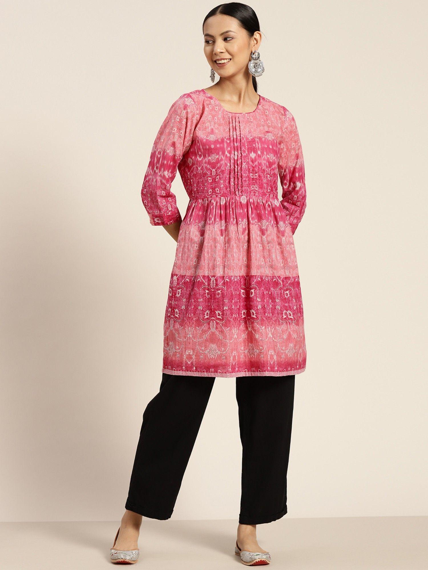 women pink printed pure cotton tunic