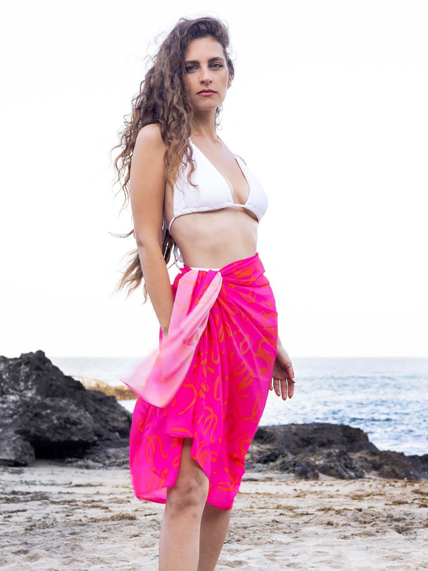 women pink printed sarong