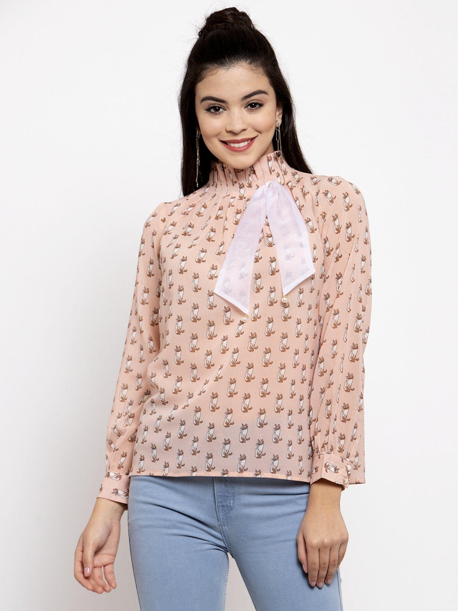 women pink printed top