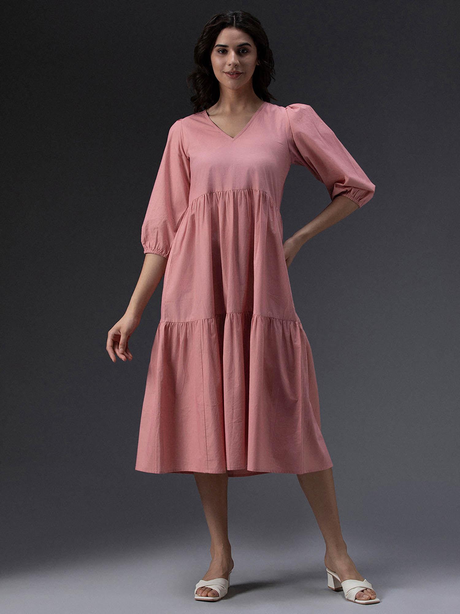 women pink pure cotton poplin dress