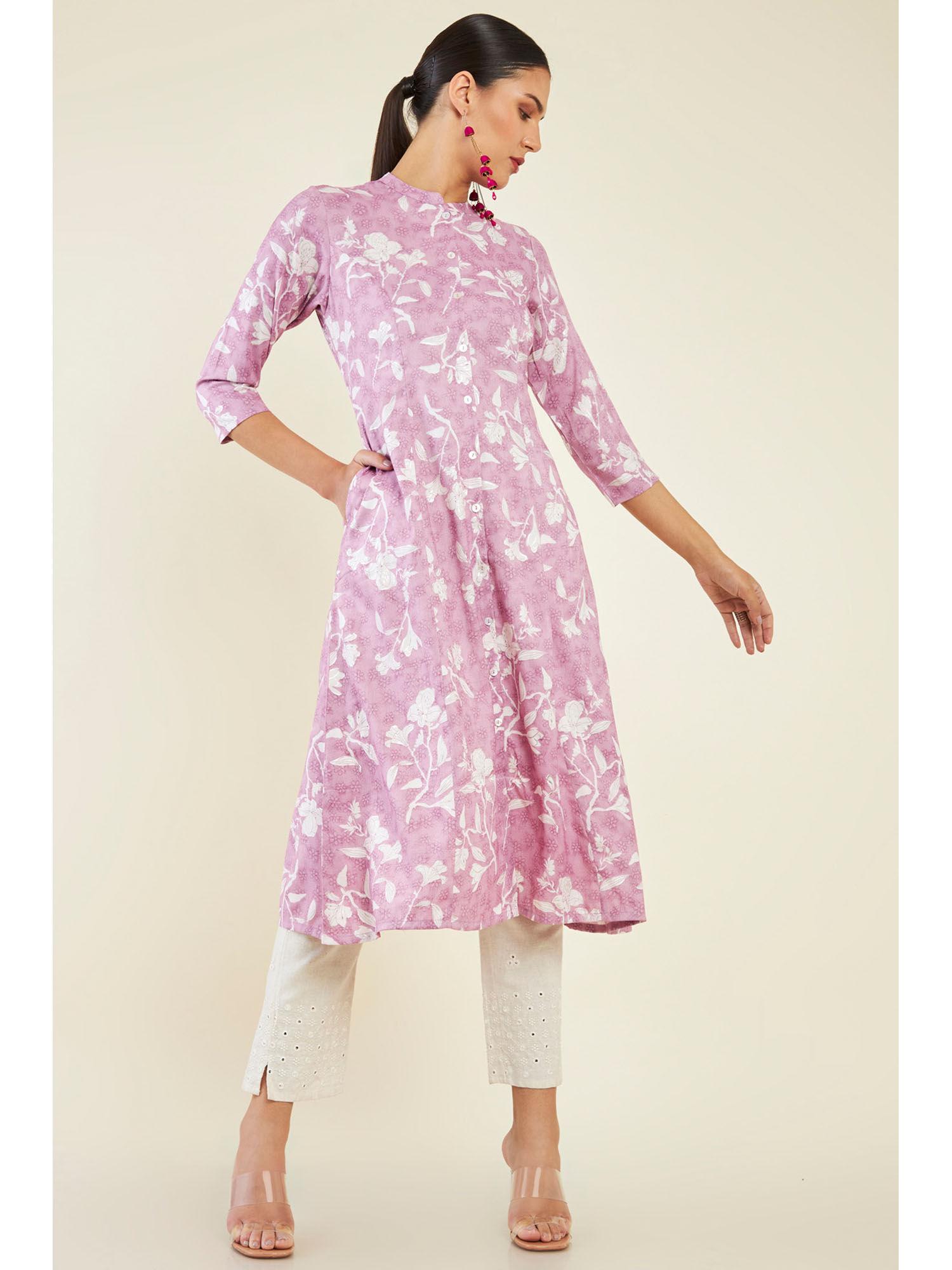 women pink rayon printed kurta