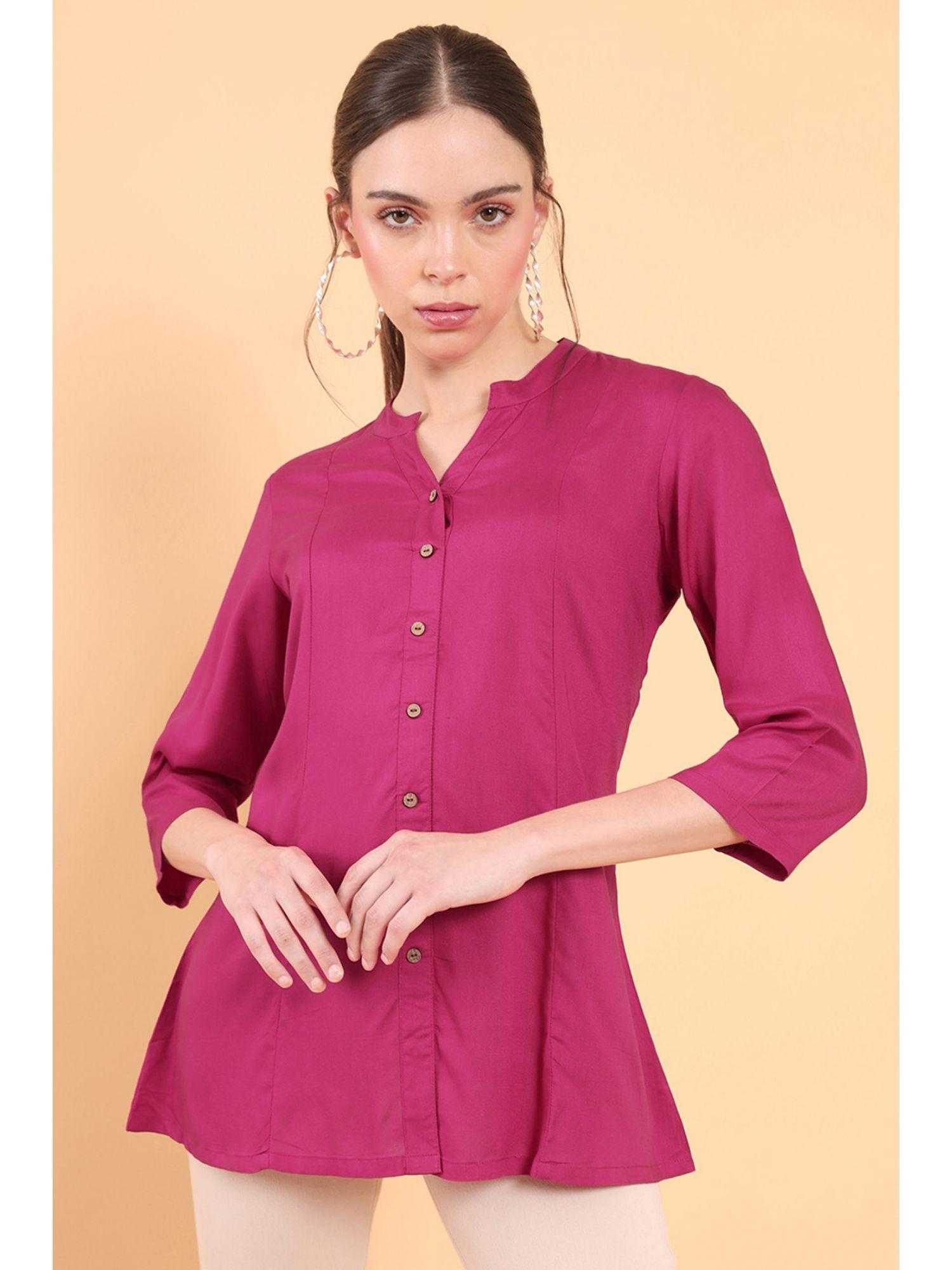 women pink rayon solid/plain tunic