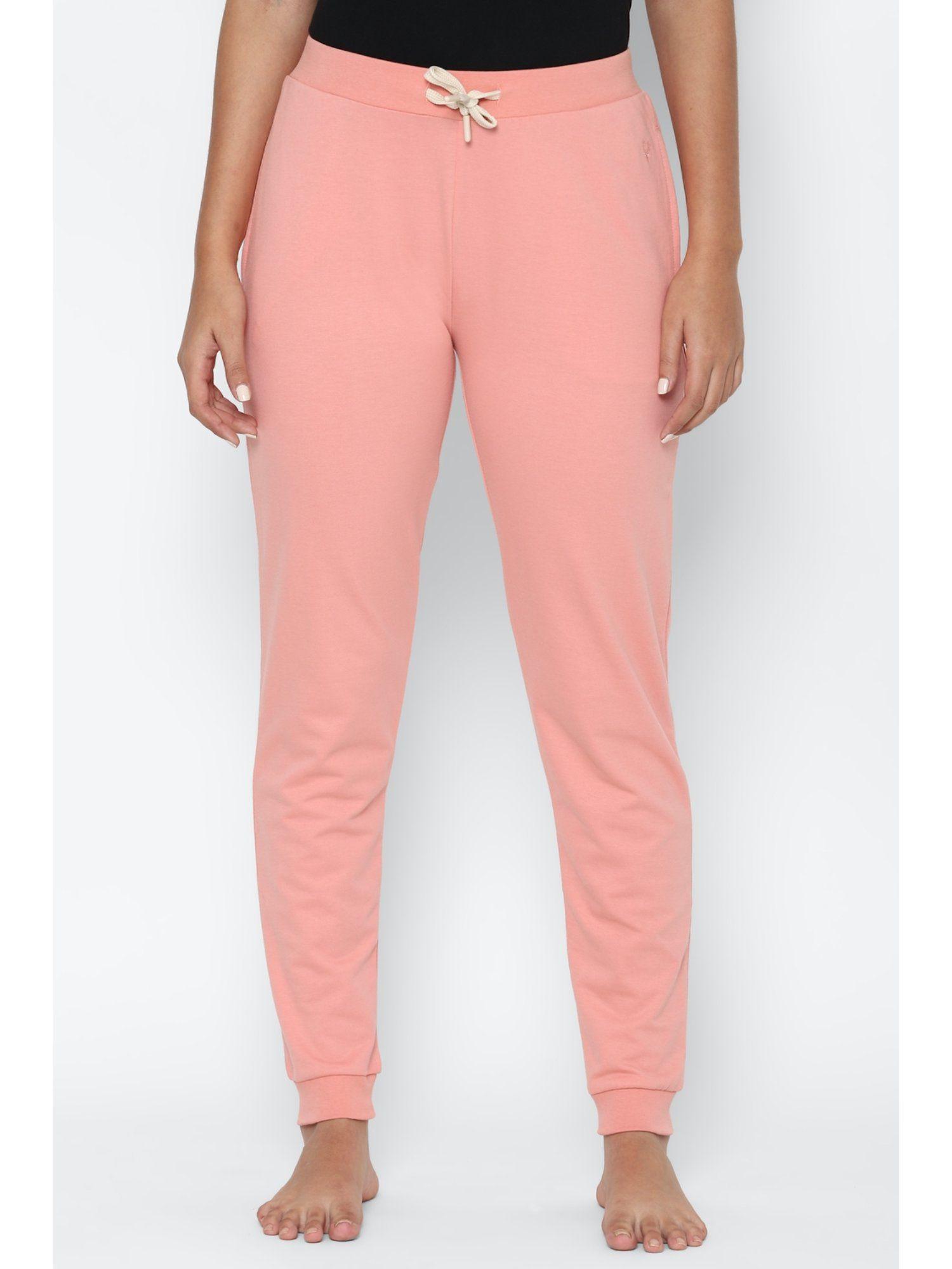 women pink regular fit solid casual jogger pants