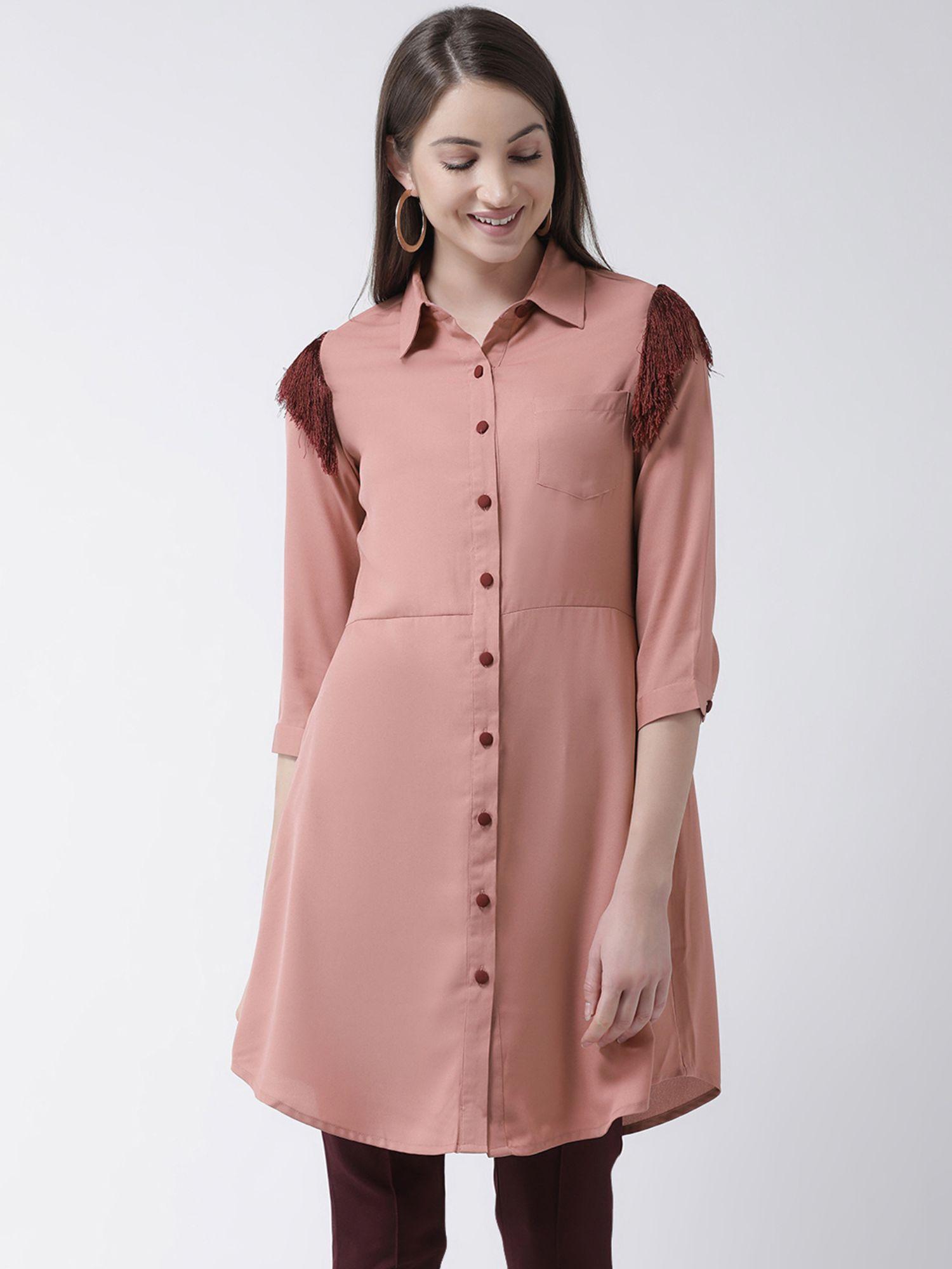 women pink regular fit solid casual shirt