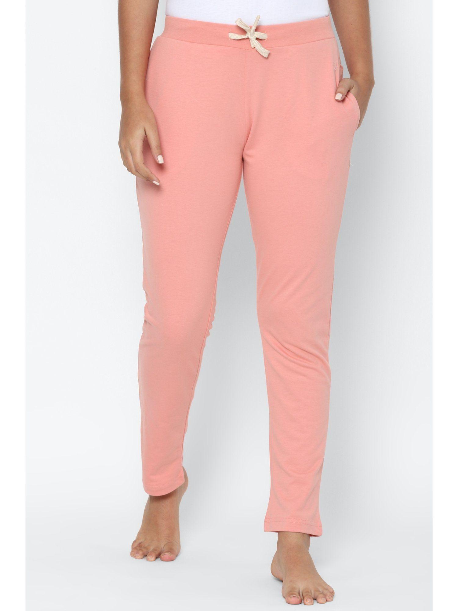 women pink regular fit solid casual track pants