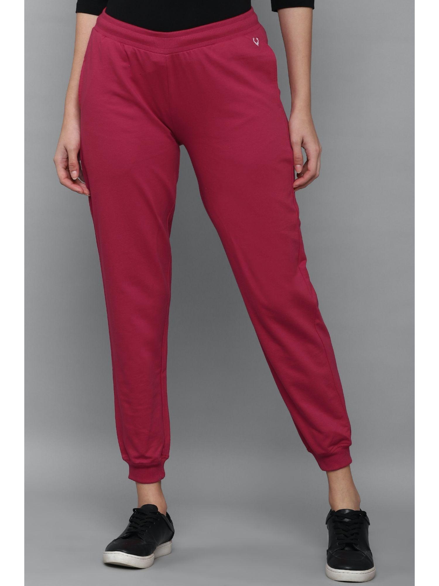 women pink regular fit solid casual trousers