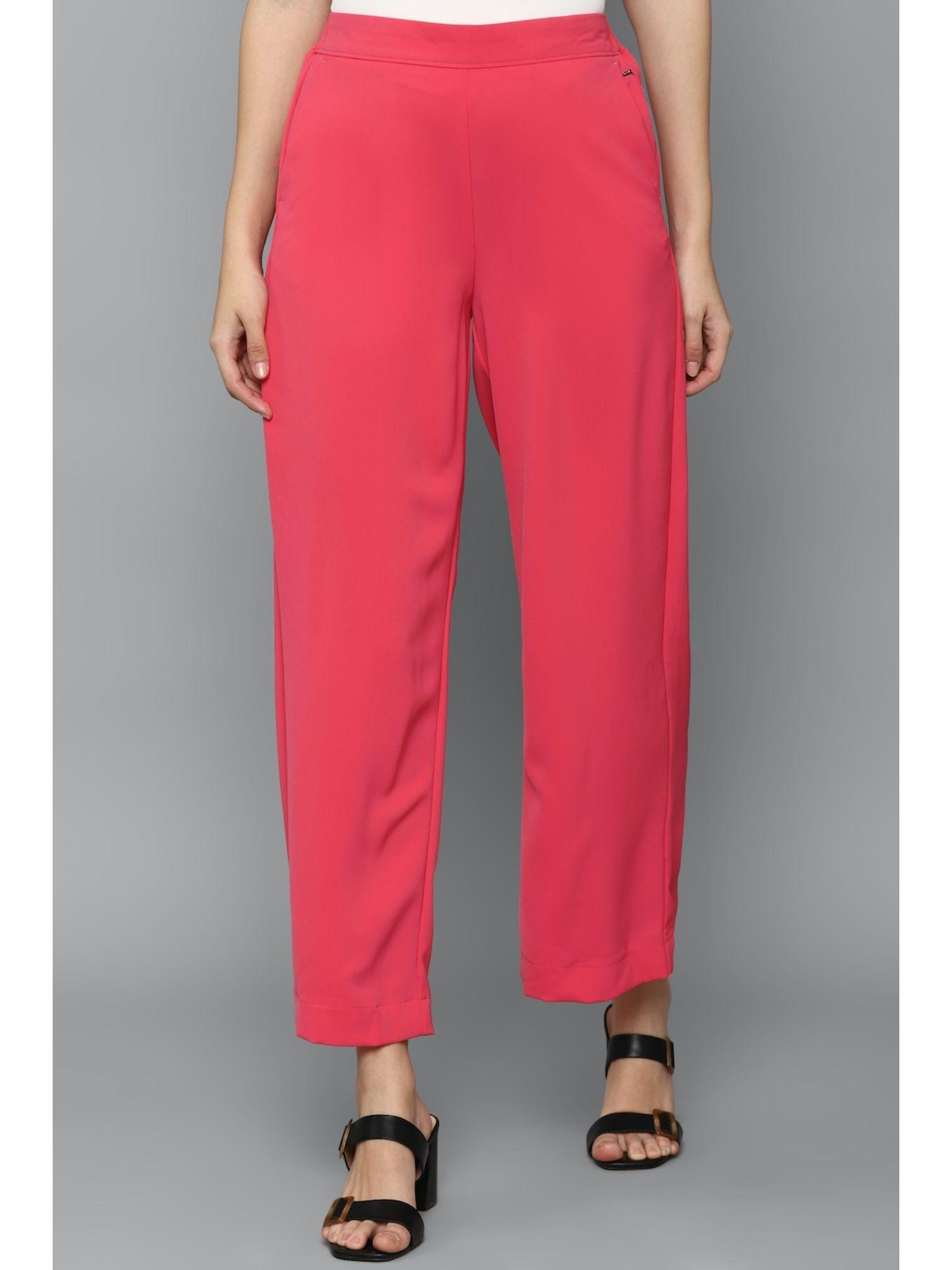 women pink regular fit solid casual trousers