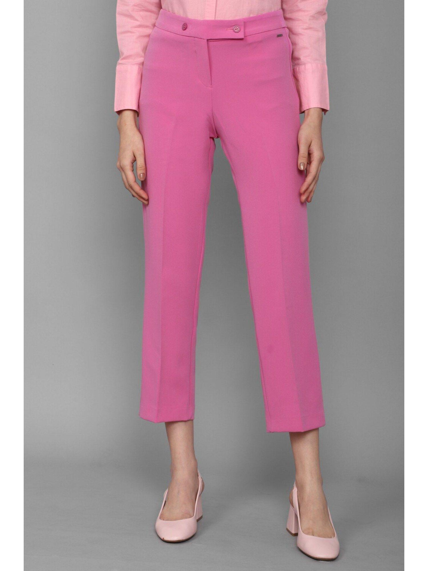 women pink regular fit solid casual trousers