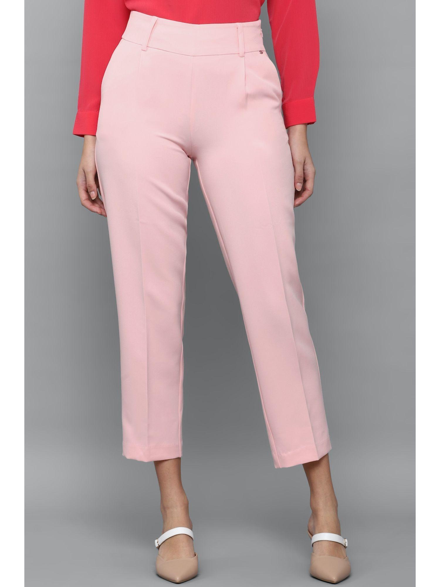 women pink regular fit solid casual trousers