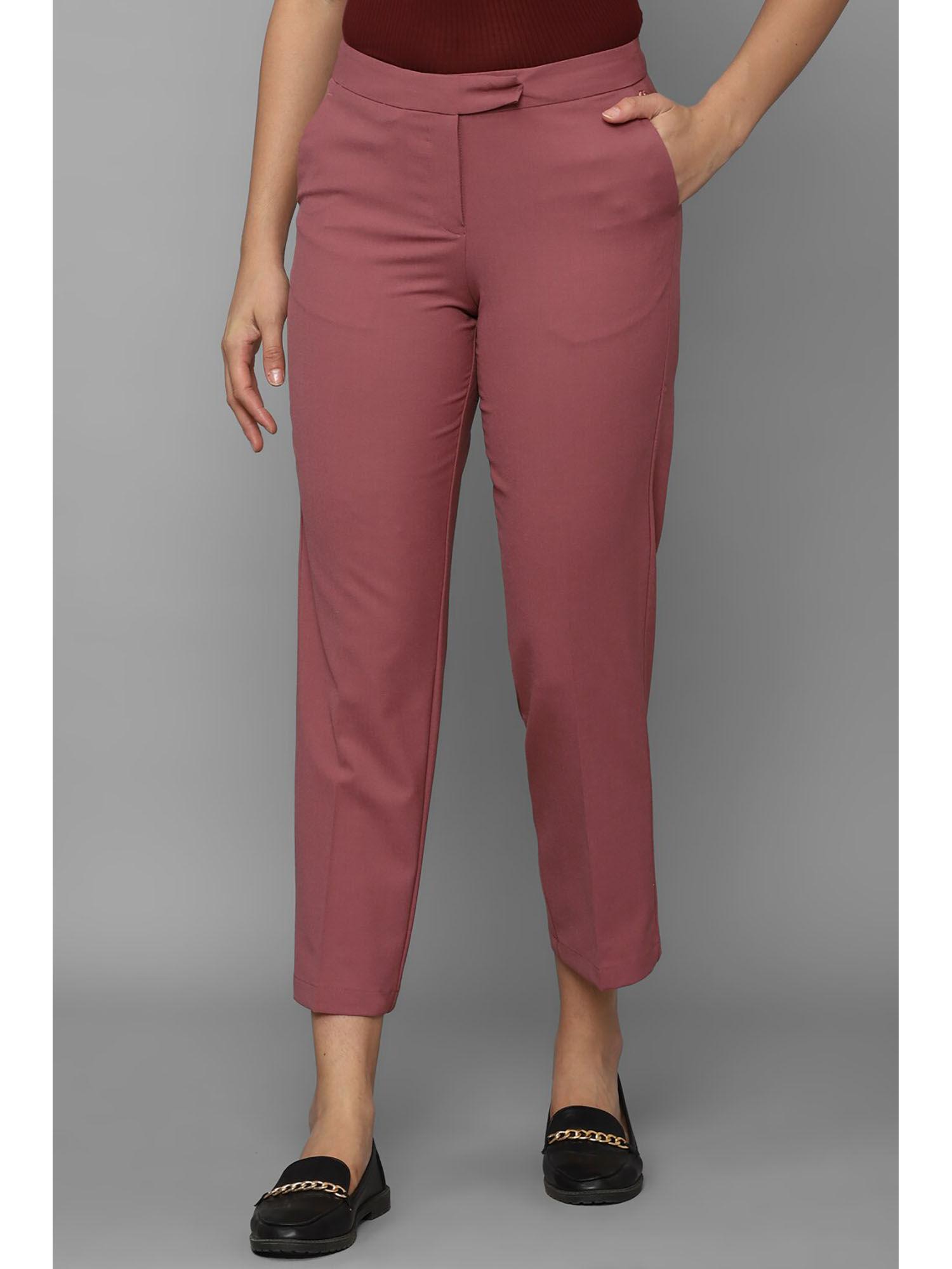 women pink regular fit solid casual trousers