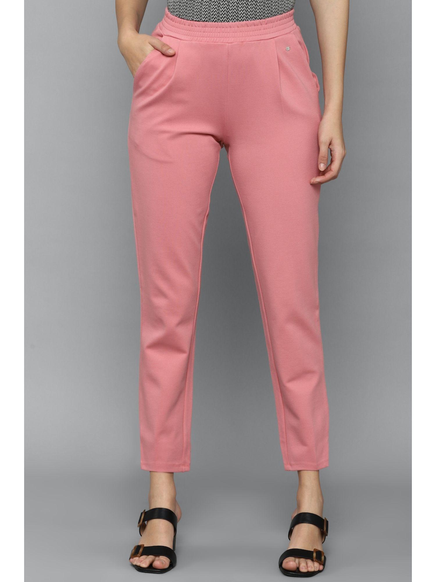 women pink regular fit solid casual trousers