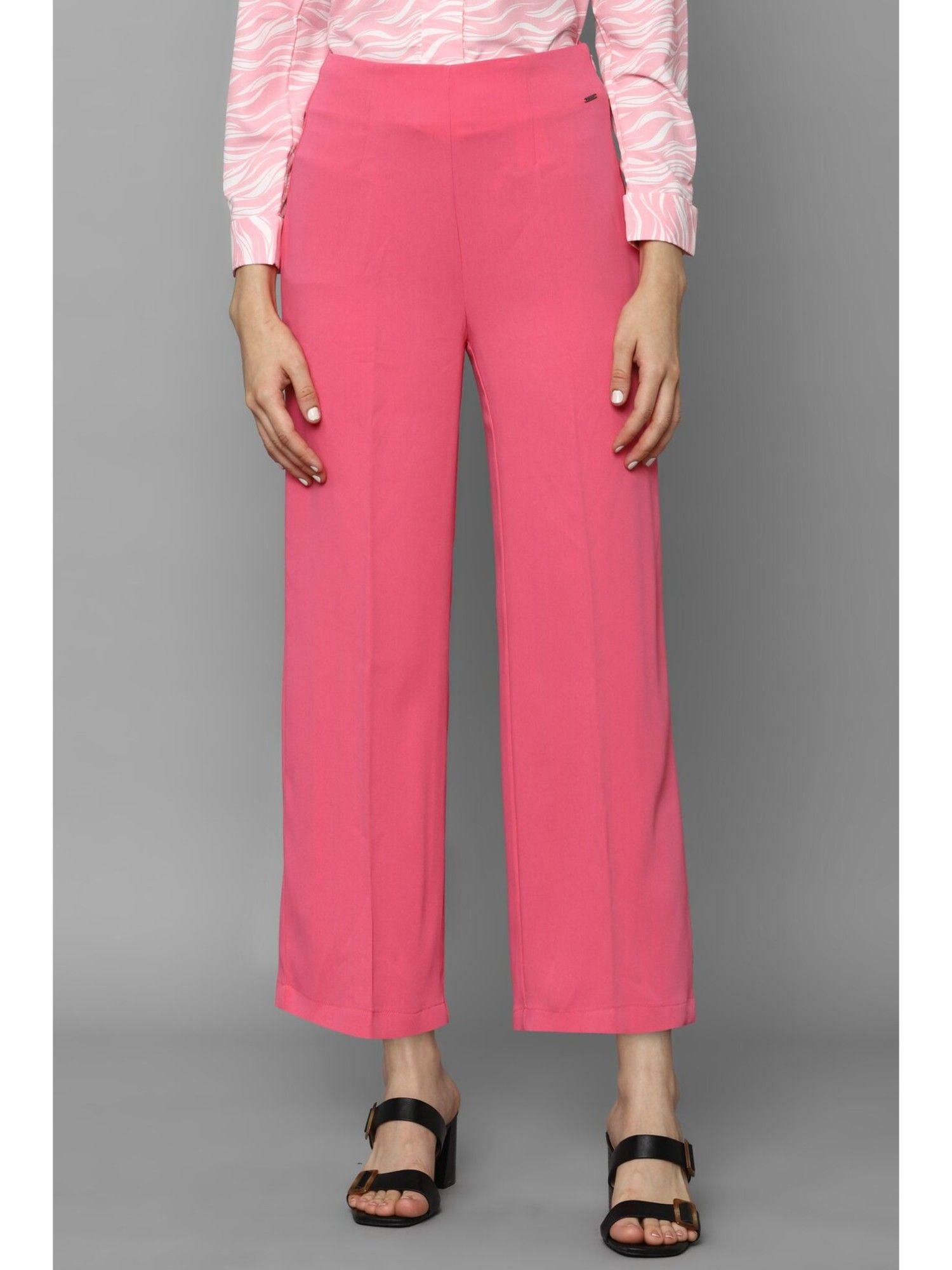 women pink regular fit solid casual trousers