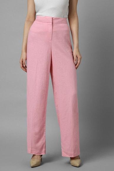 women pink regular fit solid casual trousers