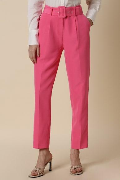 women pink regular fit solid casual trousers