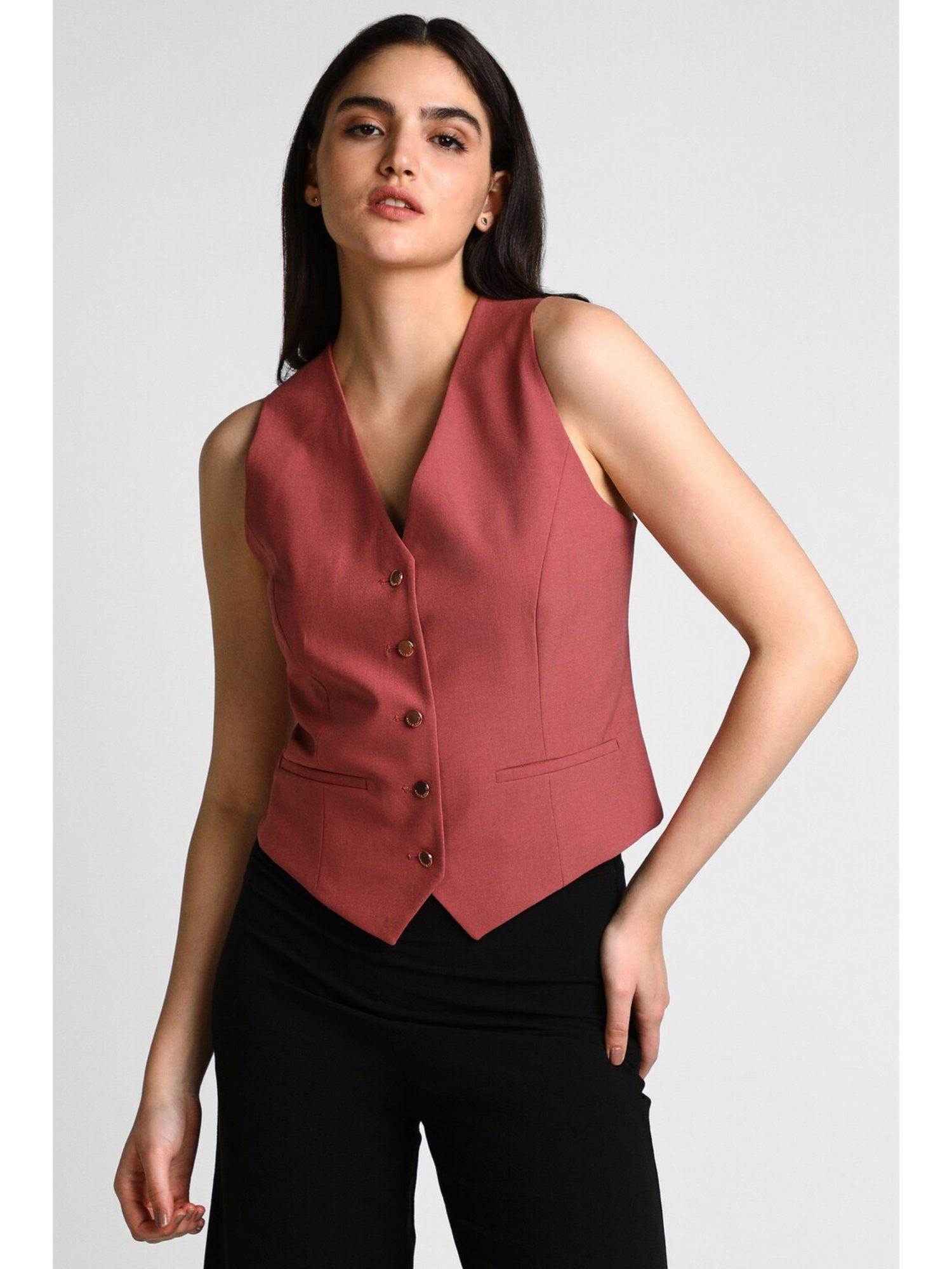 women pink regular fit waistcoat