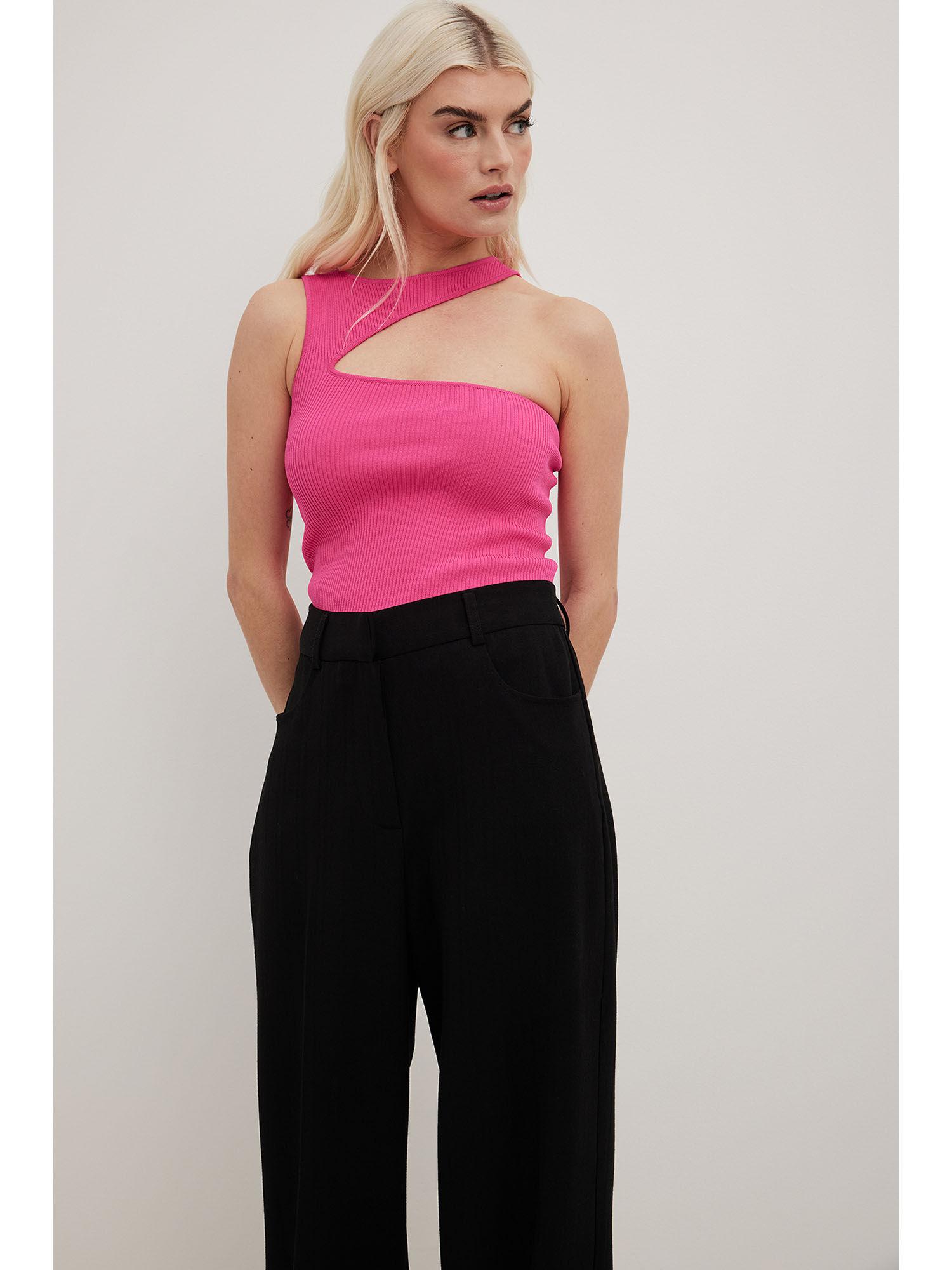 women pink ribbed top