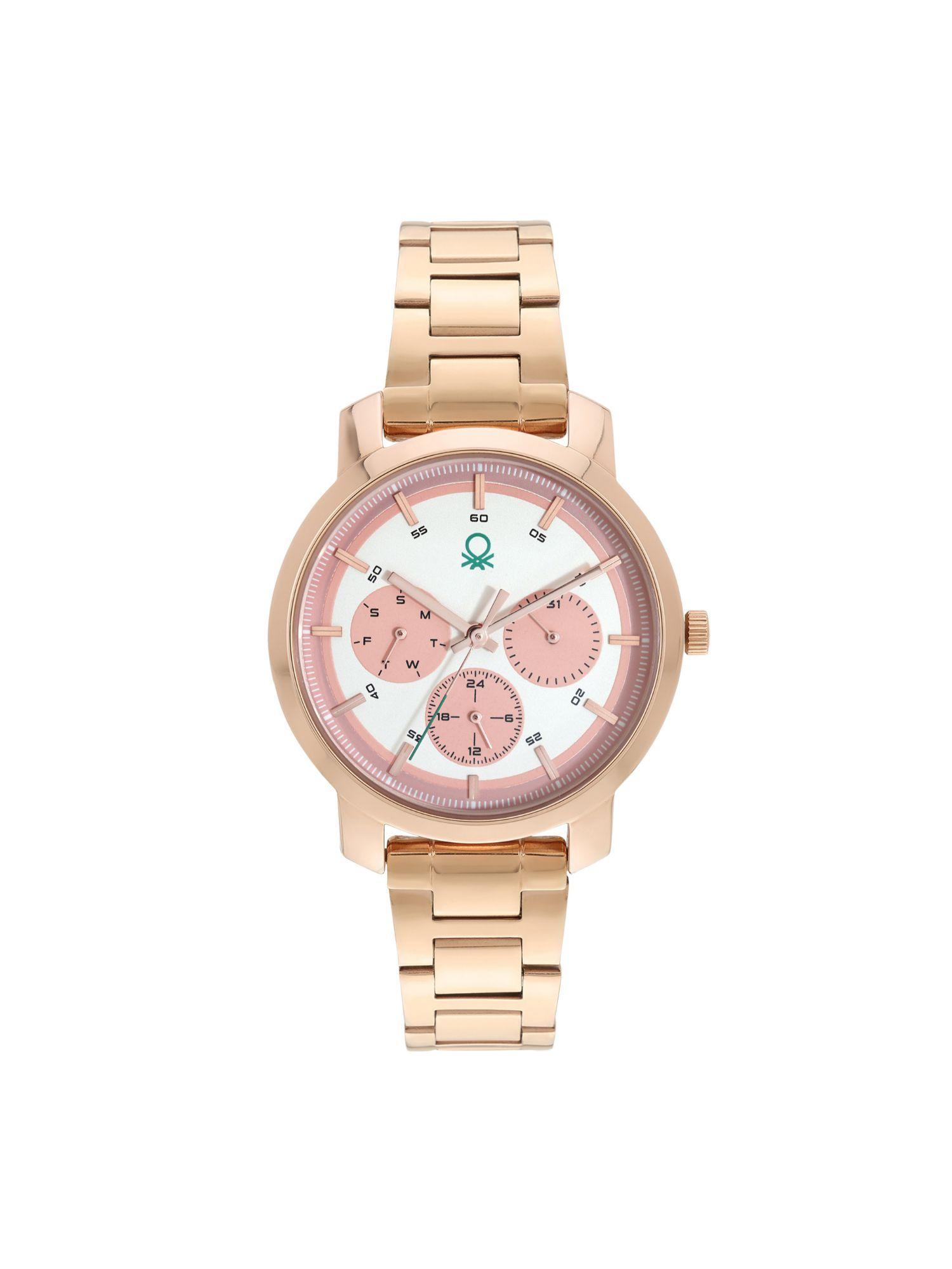 women pink round brass dial analogue watch - uwucl0503 (m)